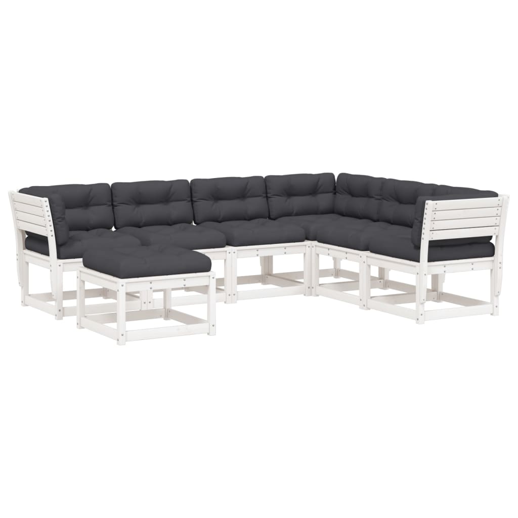 7-Delige Loungeset Met Kussens Massief Grenenhout Wit Ja