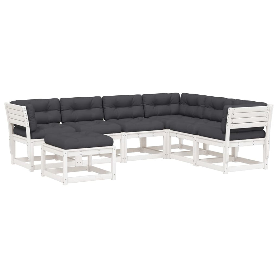 7-Delige Loungeset Met Kussens Massief Grenenhout Wit Ja