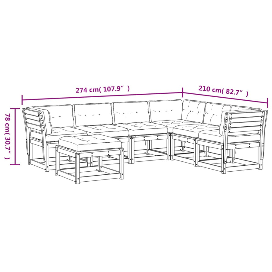 7-Delige Loungeset Met Kussens Massief Grenenhout Wit Ja