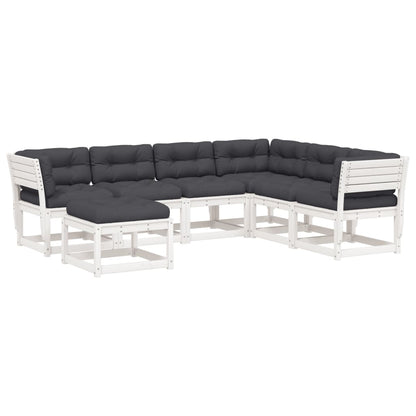 7-Delige Loungeset Met Kussens Massief Grenenhout Wit