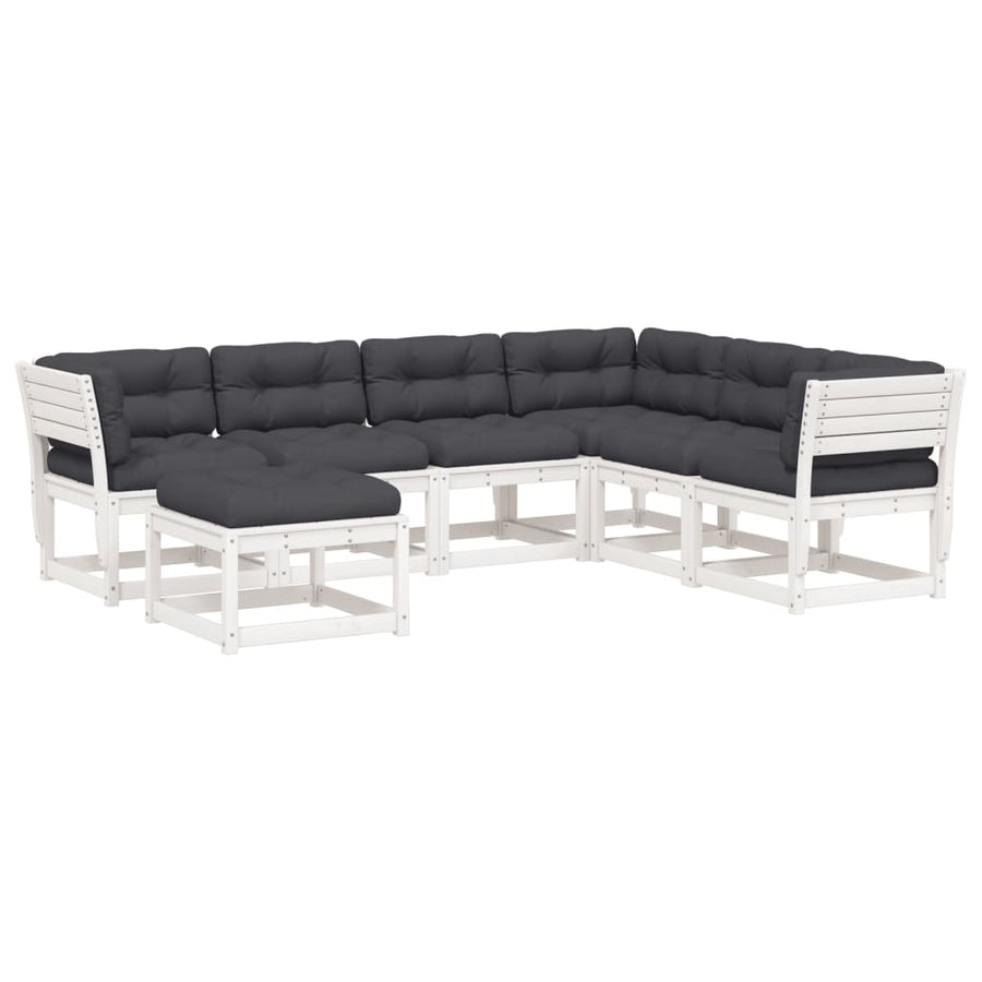 7-Delige Loungeset Met Kussens Massief Grenenhout Wit