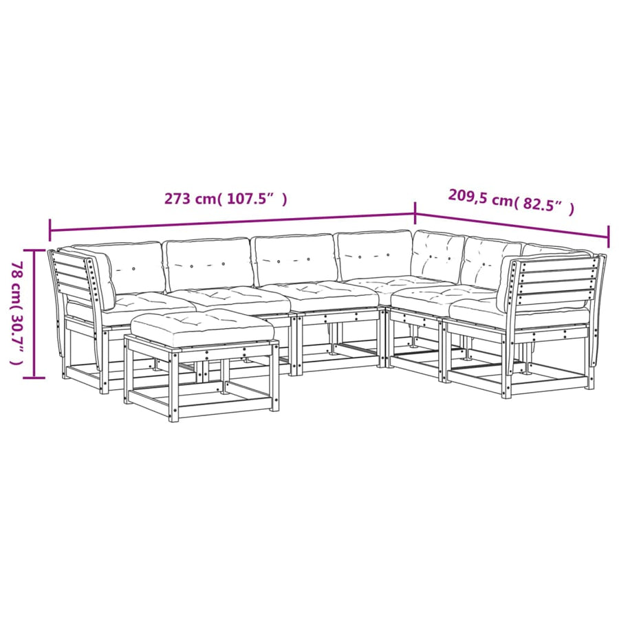 7-Delige Loungeset Met Kussens Massief Grenenhout Wit