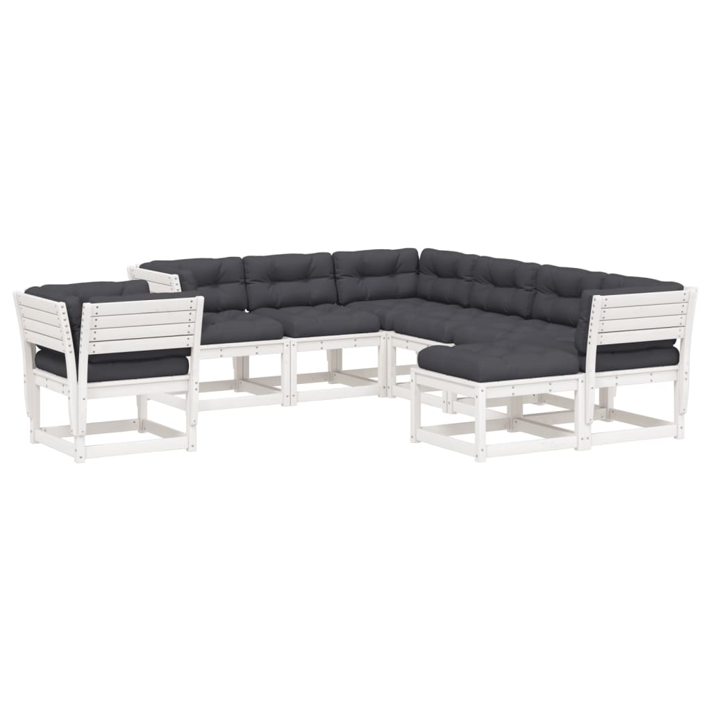 8-Delige Loungeset Met Kussens Massief Grenenhout Wit