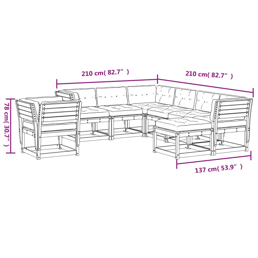 8-Delige Loungeset Met Kussens Massief Grenenhout Wit