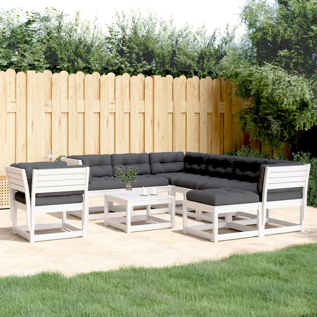 8-Delige Loungeset Met Kussens Massief Grenenhout Wit