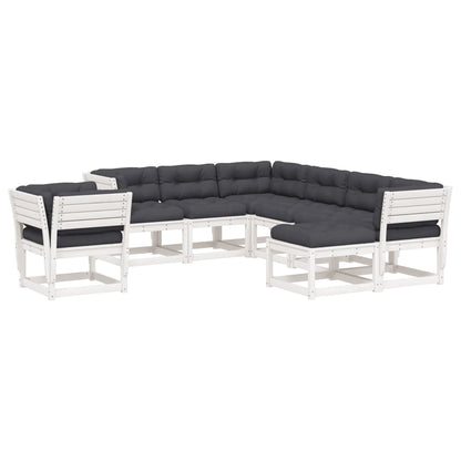 8-Delige Loungeset Met Kussens Massief Grenenhout Wit