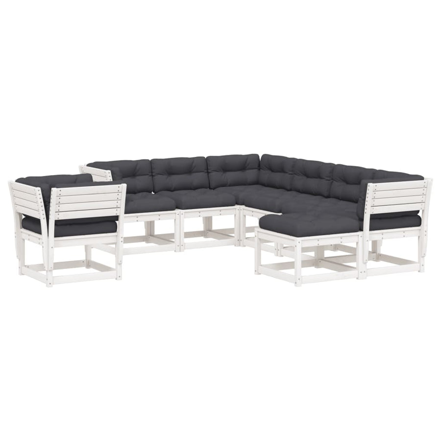 8-Delige Loungeset Met Kussens Massief Grenenhout Wit