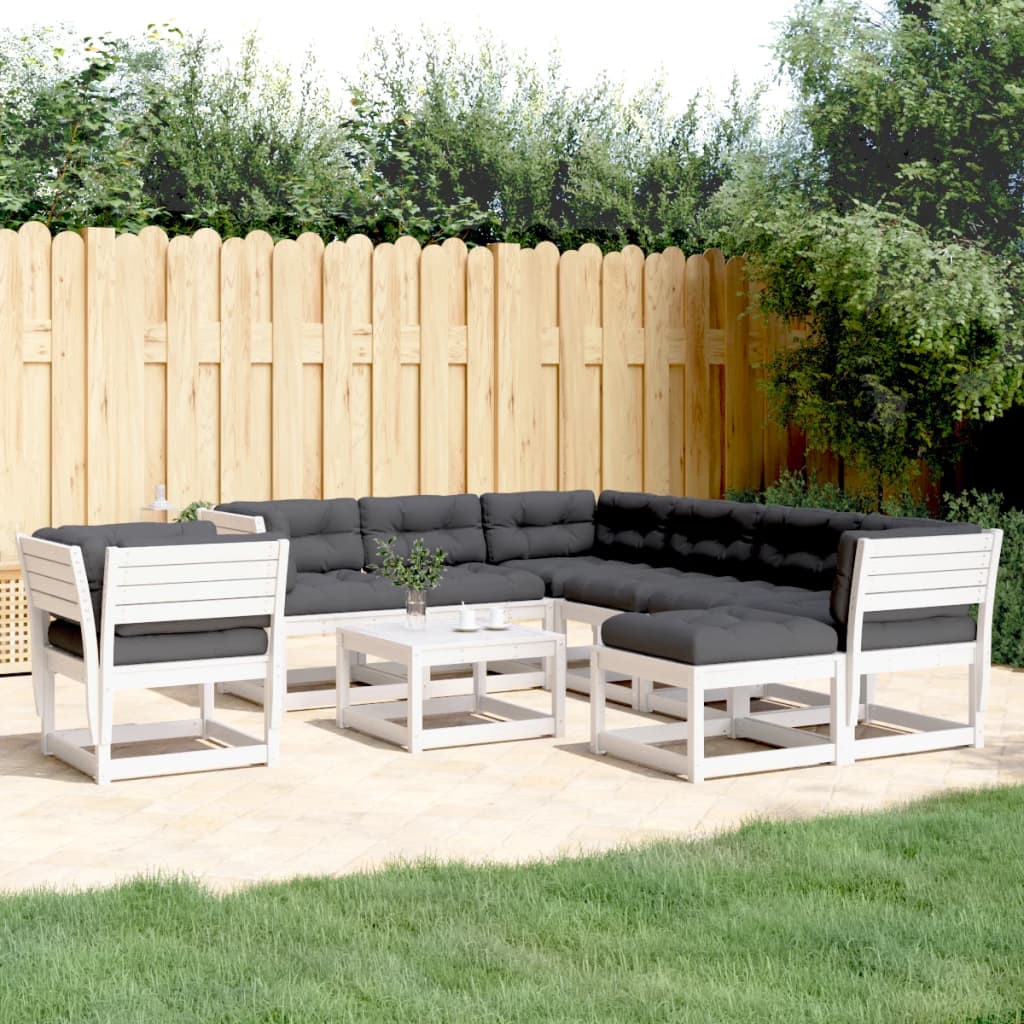 8-Delige Loungeset Met Kussens Massief Grenenhout Wit