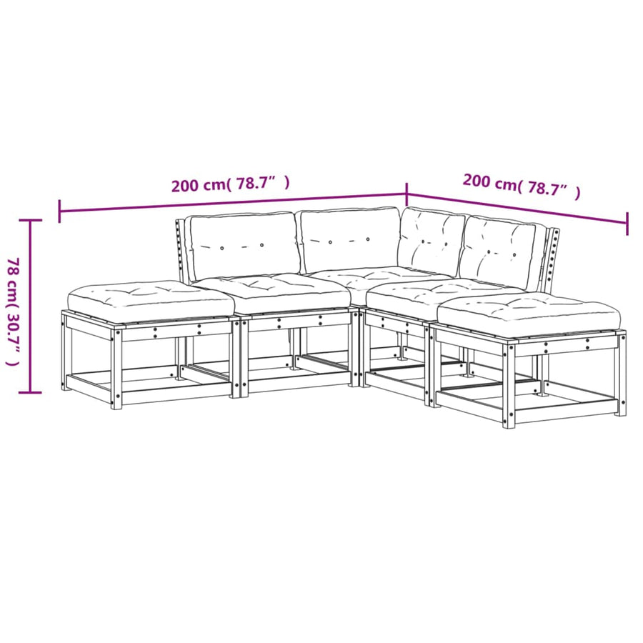5-Delige Loungeset Met Kussens Massief Grenenhout Wit Ja