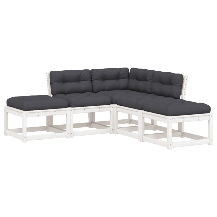 5-Delige Loungeset Met Kussens Massief Grenenhout Wit