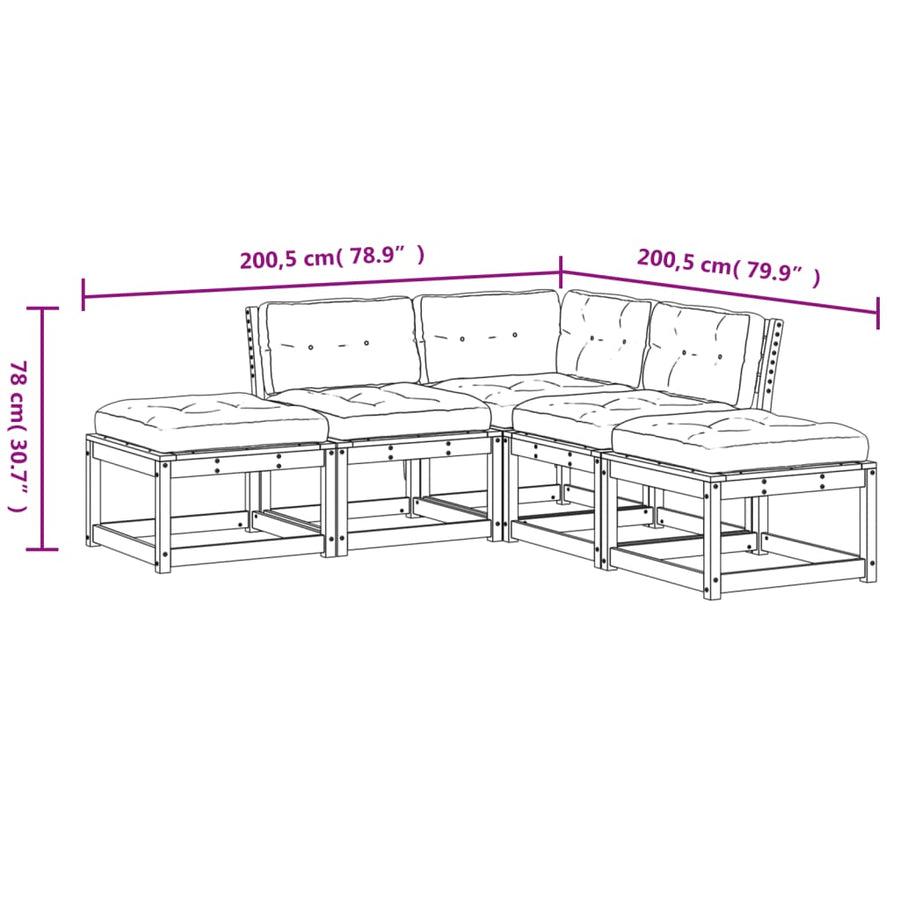 5-Delige Loungeset Met Kussens Massief Grenenhout Wit