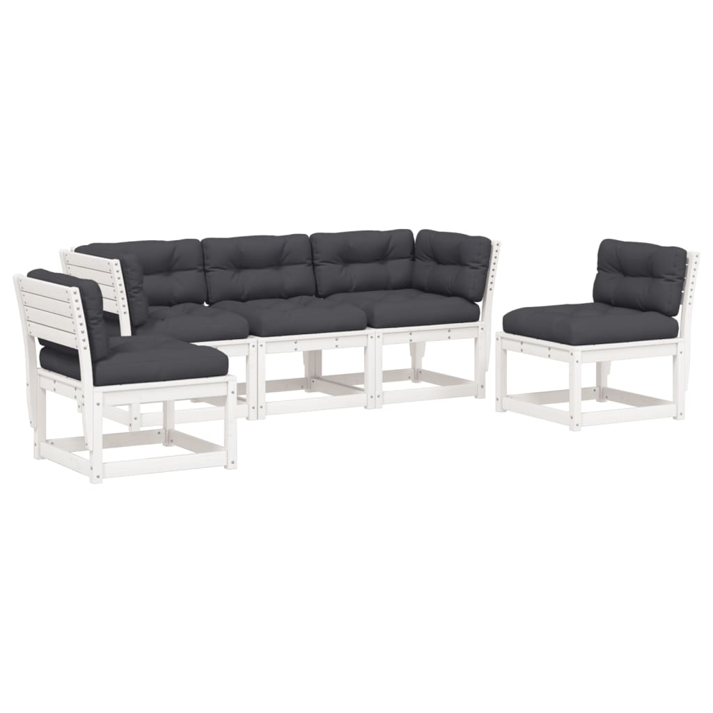 5-Delige Loungeset Met Kussens Massief Grenenhout Wit Ja