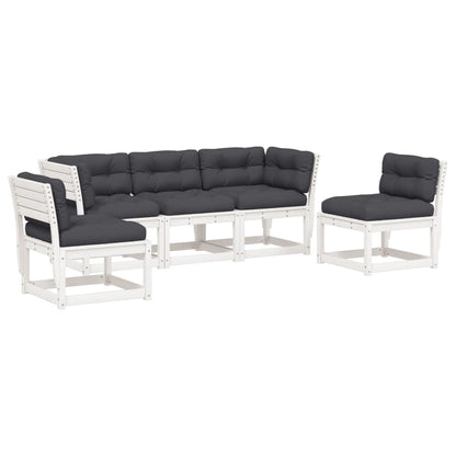 5-Delige Loungeset Met Kussens Massief Grenenhout Wit Ja