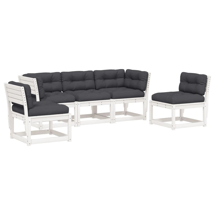 5-Delige Loungeset Met Kussens Massief Grenenhout Wit Ja
