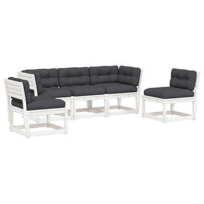 5-Delige Loungeset Met Kussens Massief Grenenhout Wit