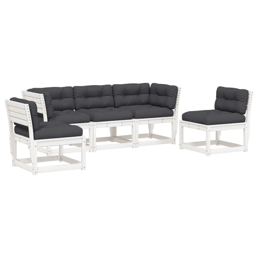 5-Delige Loungeset Met Kussens Massief Grenenhout Wit