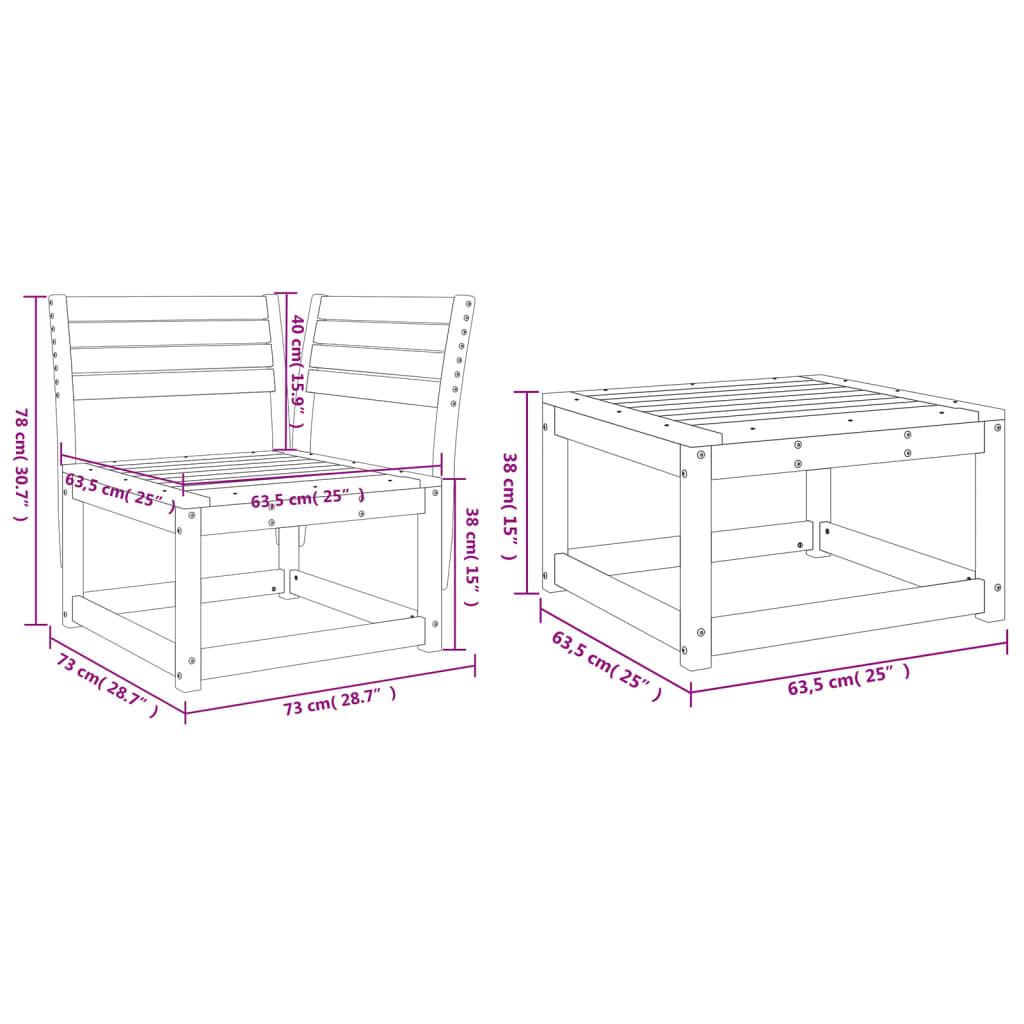 3-Delige Loungeset Massief Grenenhout Wit