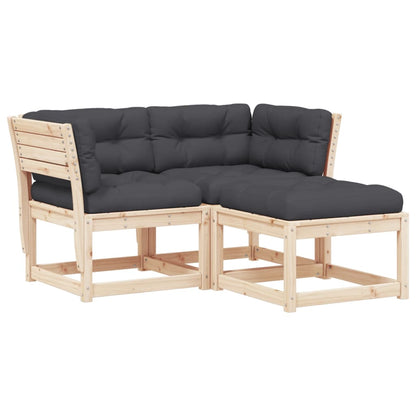 3-Delige Loungeset Met Kussens Massief Grenenhout