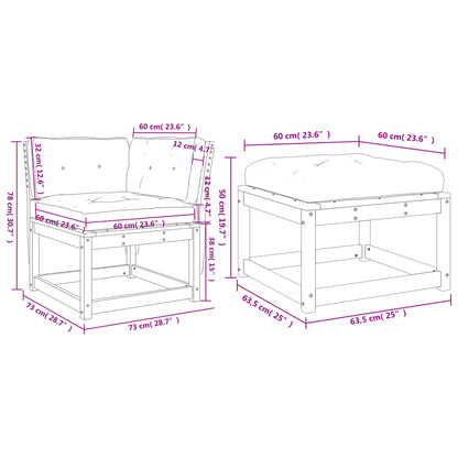 3-Delige Loungeset Met Kussens Massief Grenenhout