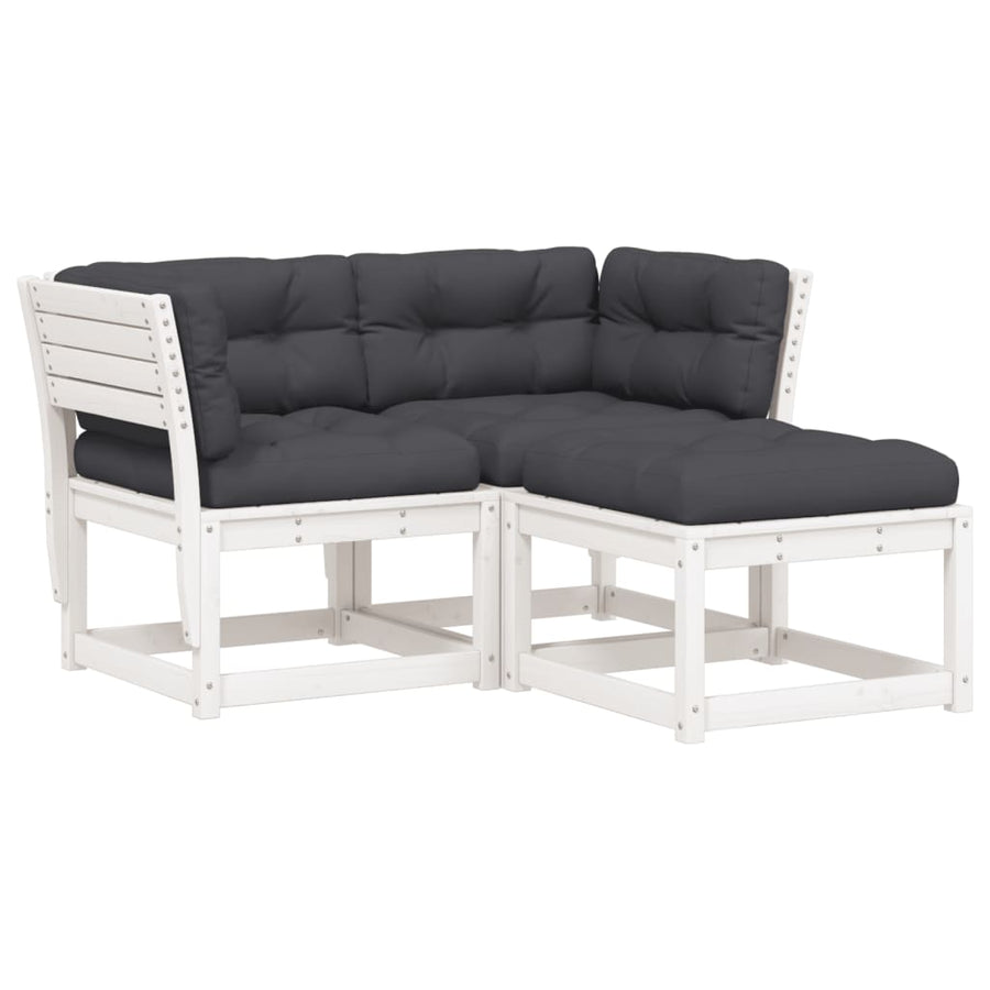 3-Delige Loungeset Met Kussens Massief Grenenhout Wit