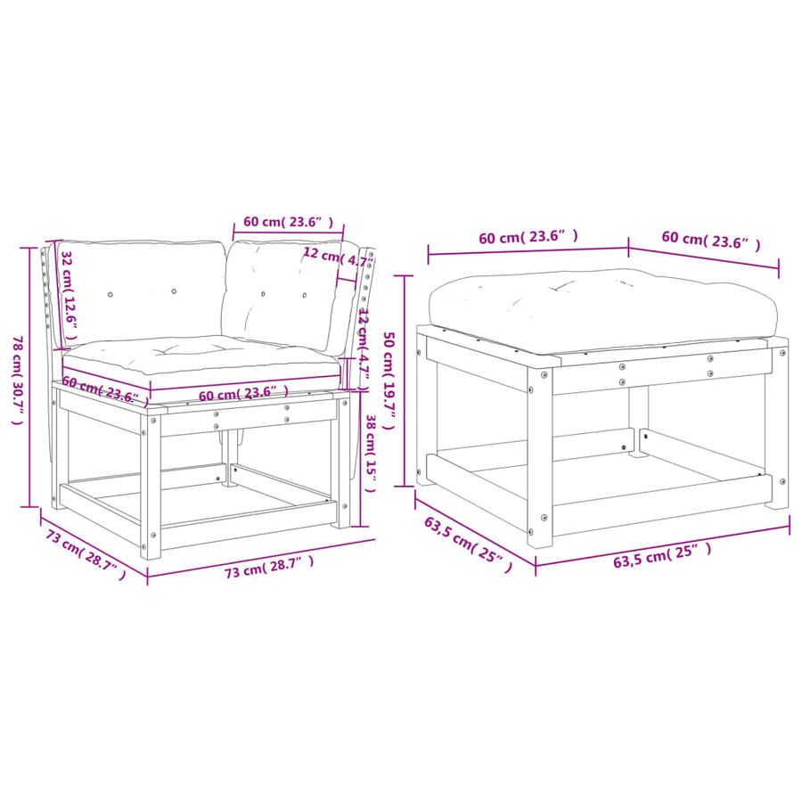 3-Delige Loungeset Met Kussens Massief Grenenhout Wit