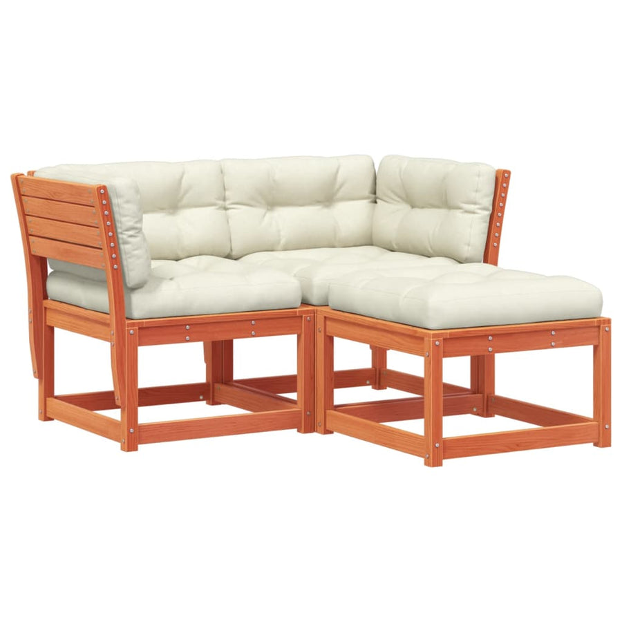 3-Delige Loungeset Met Kussens Massief Grenenhout Wasbruin