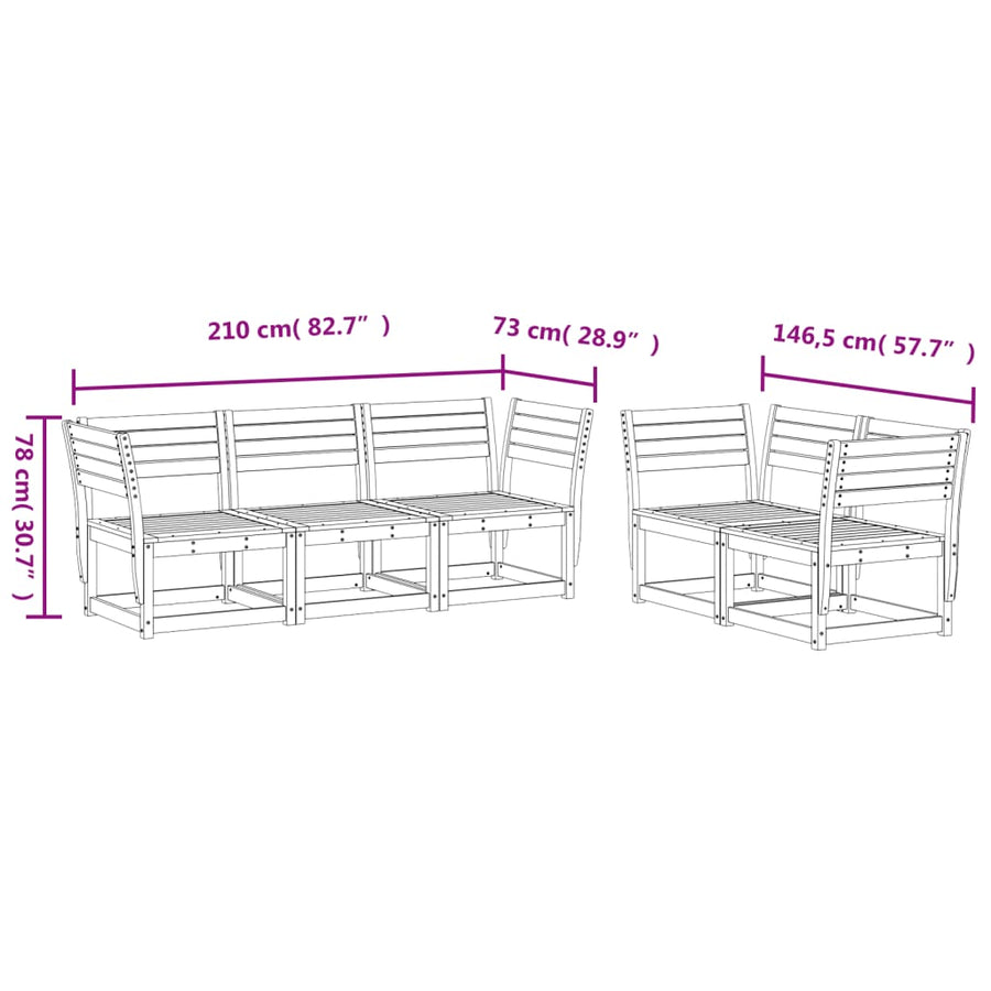 5-Delige Loungeset Massief Grenenhout Wit