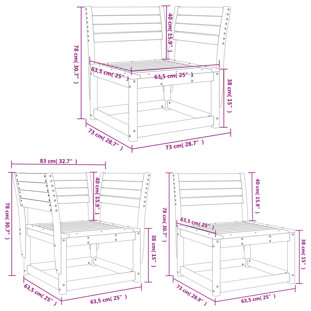 5-Delige Loungeset Massief Grenenhout Wit