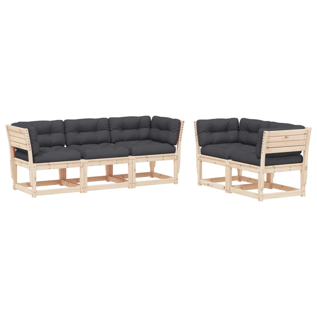 5-Delige Loungeset Met Kussens Massief Grenenhout