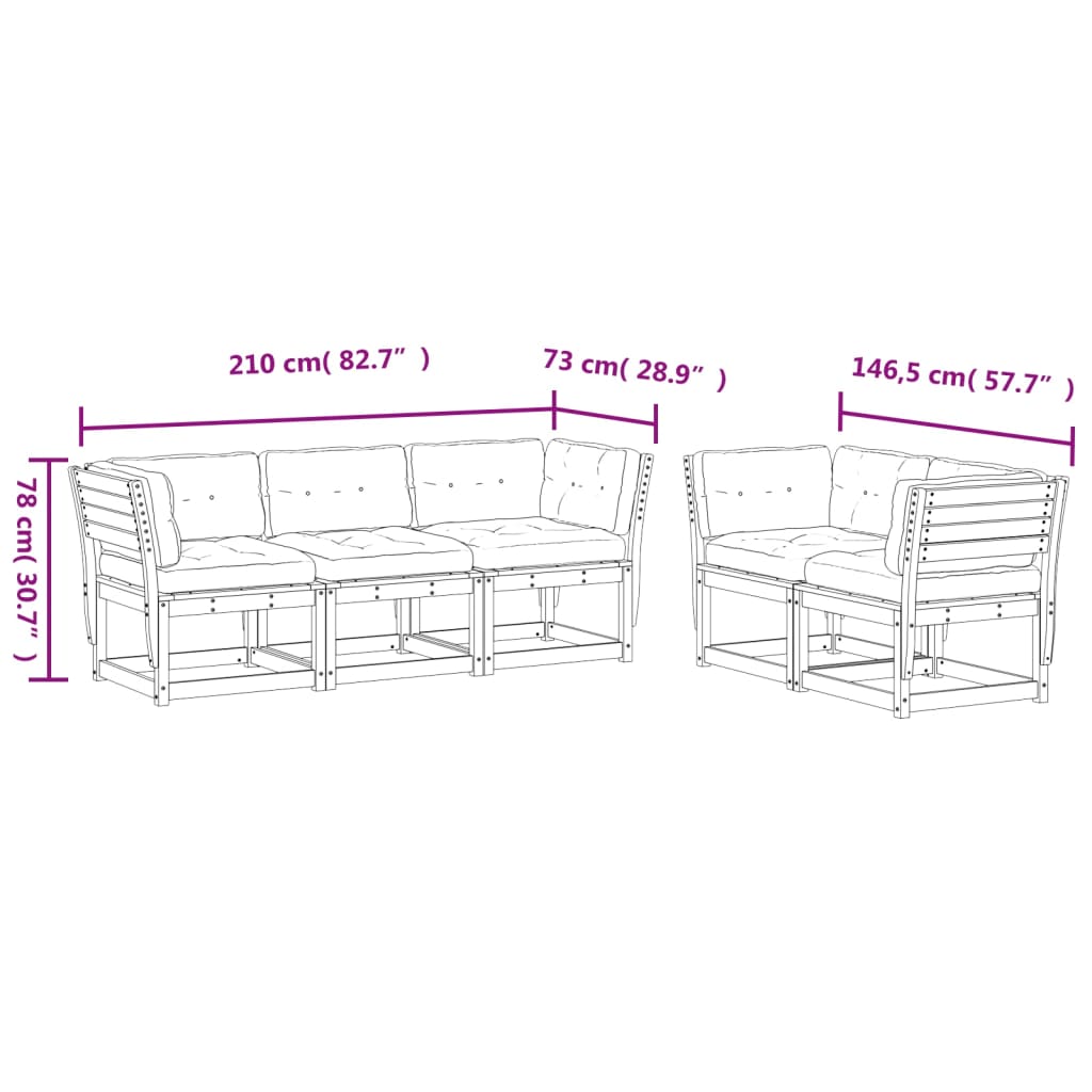 5-Delige Loungeset Met Kussens Massief Grenenhout
