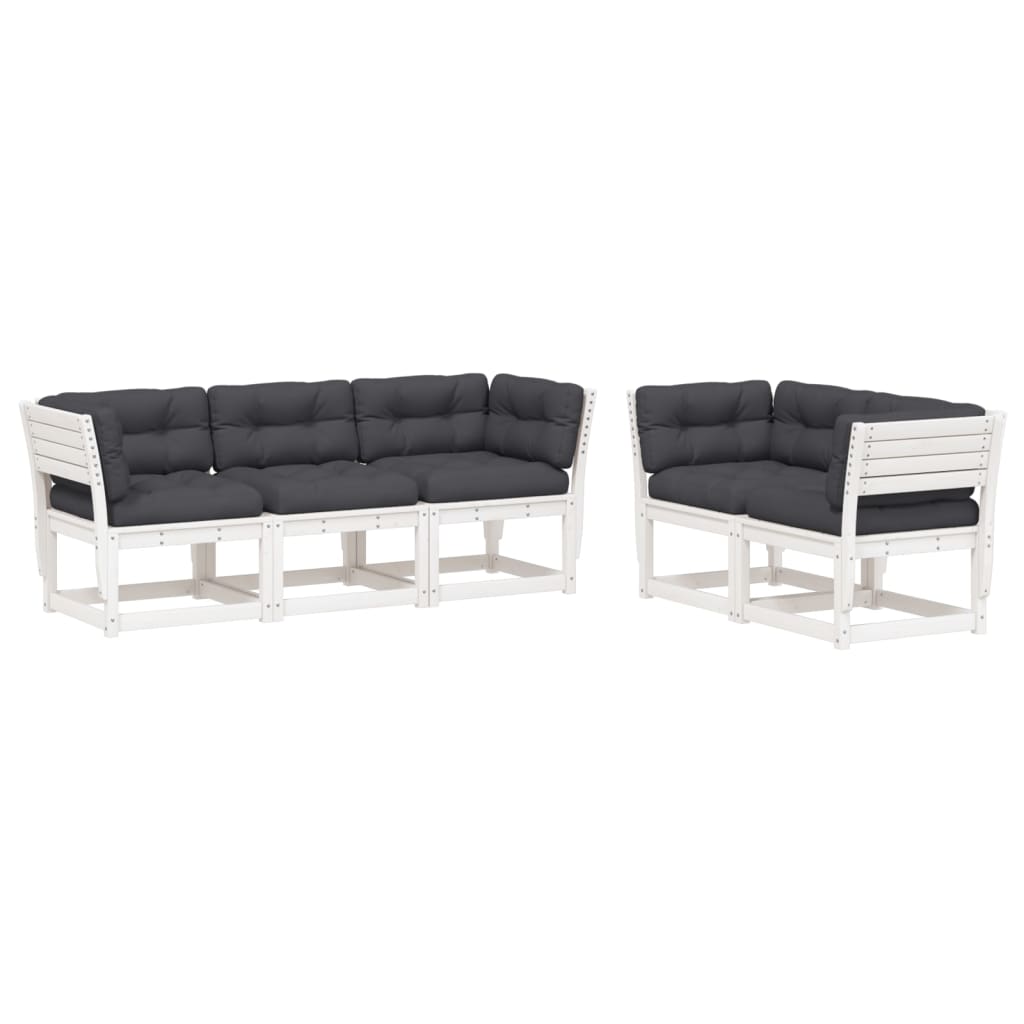 5-Delige Loungeset Met Kussens Massief Grenenhout Wit