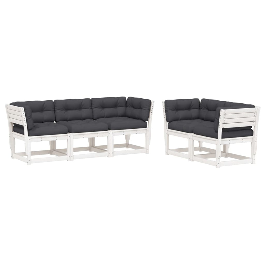 5-Delige Loungeset Met Kussens Massief Grenenhout Wit