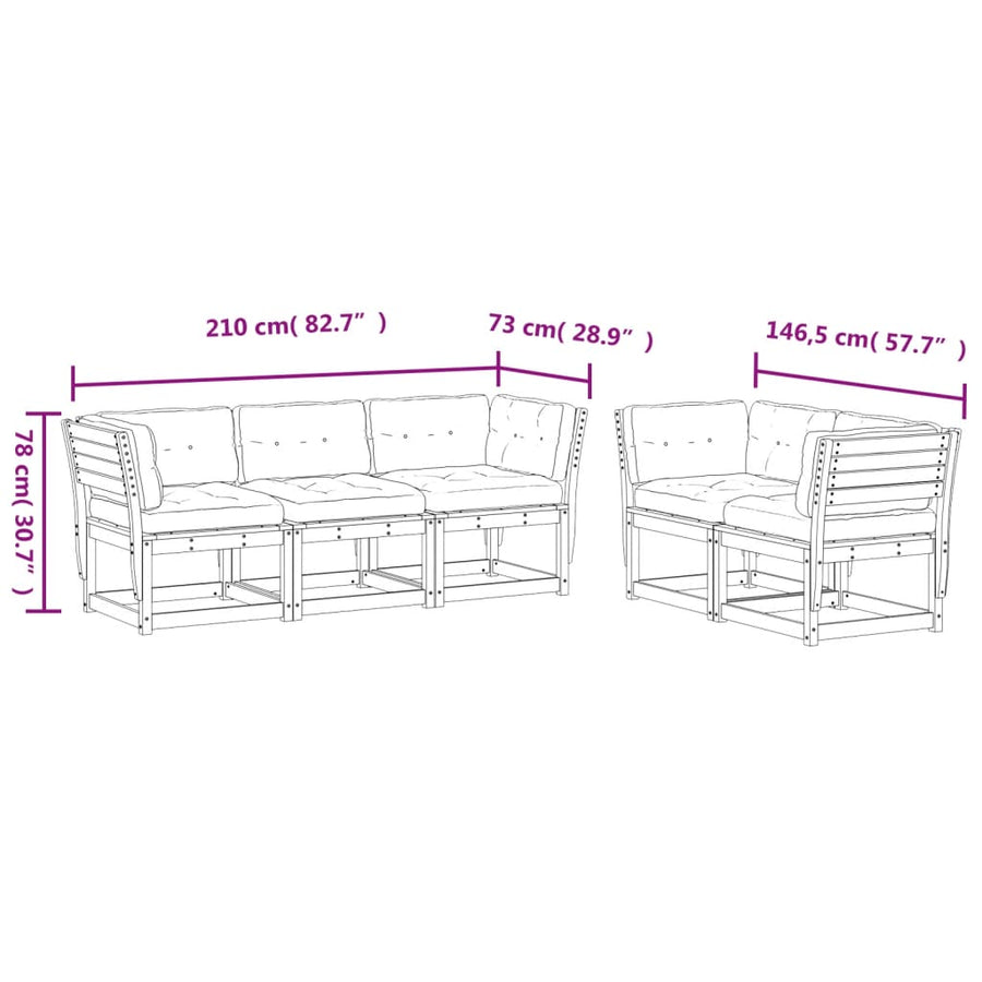 5-Delige Loungeset Met Kussens Massief Grenenhout Wit