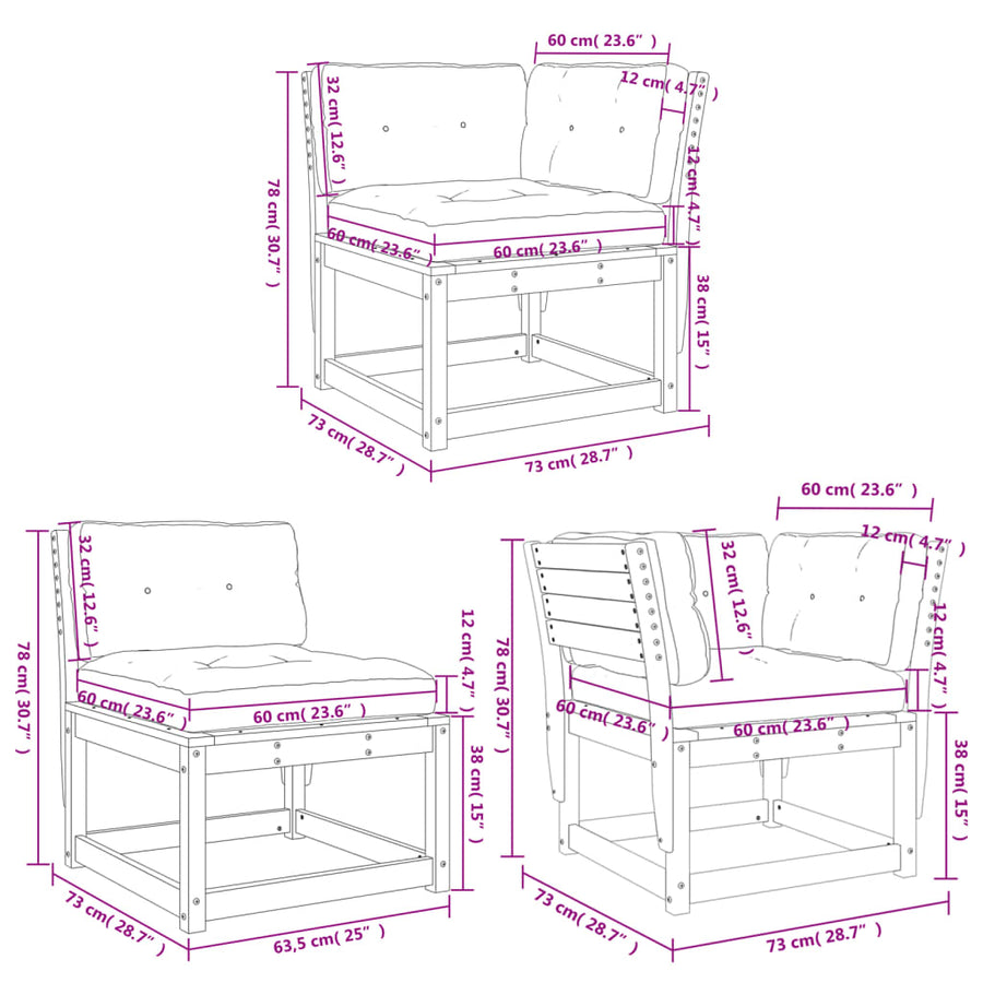 5-Delige Loungeset Met Kussens Massief Grenenhout Wit