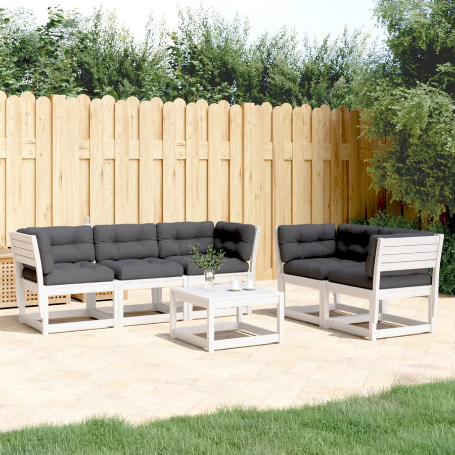 5-Delige Loungeset Met Kussens Massief Grenenhout Wit