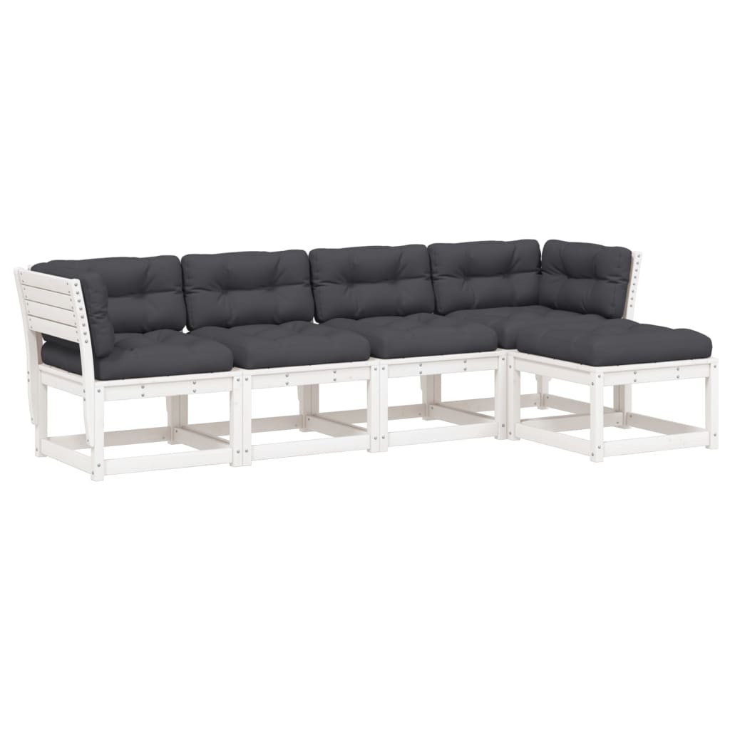 5-Delige Loungeset Met Kussens Massief Grenenhout Wit