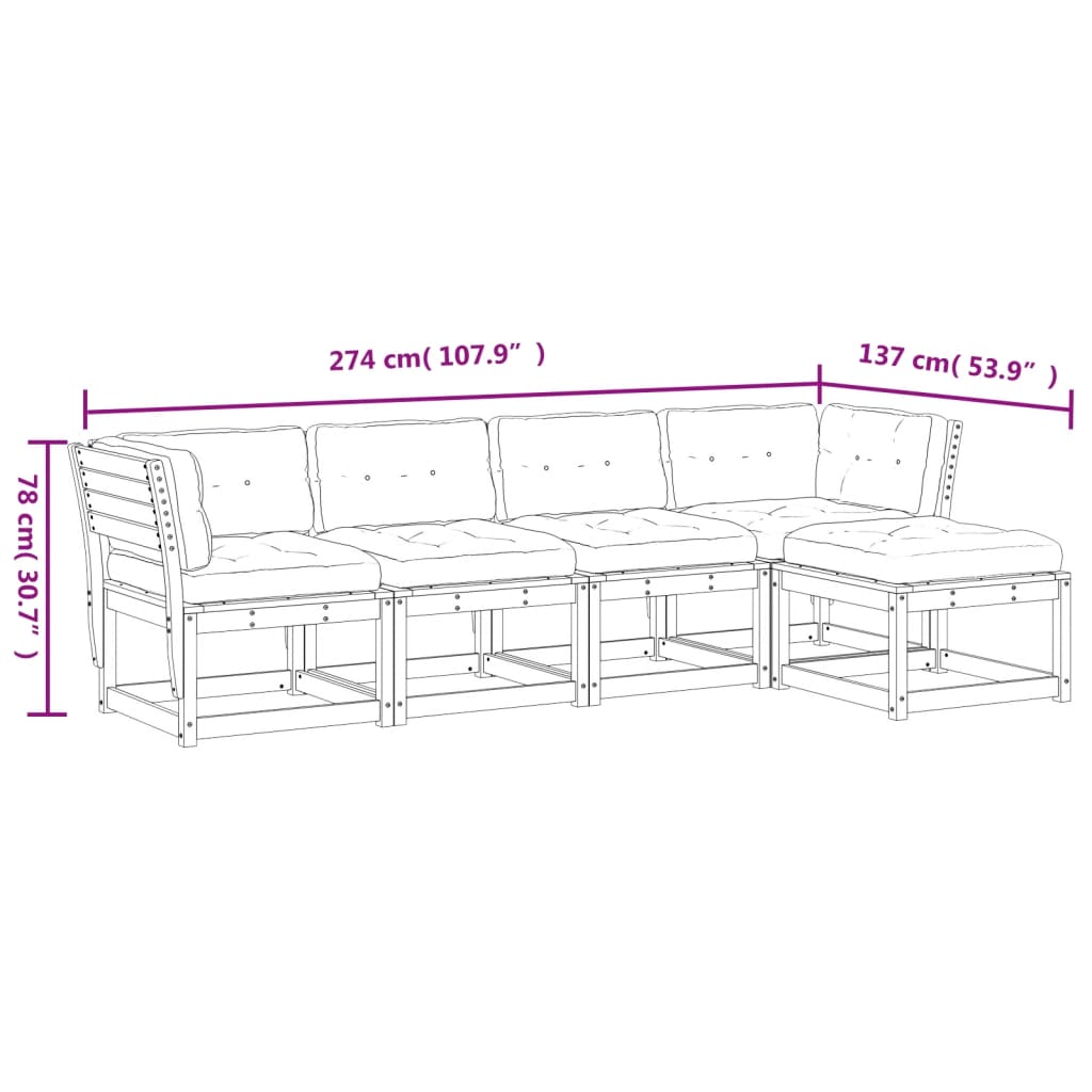 5-Delige Loungeset Met Kussens Massief Grenenhout Wit