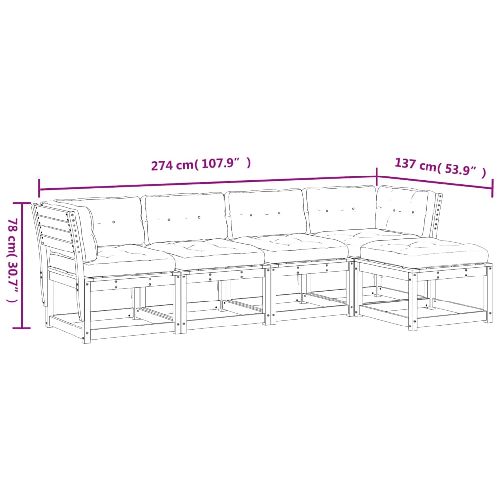 5-Delige Loungeset Met Kussens Massief Grenenhout