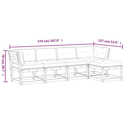 5-Delige Loungeset Met Kussens Massief Grenenhout