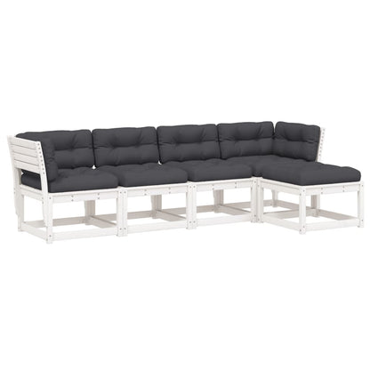 5-delige Loungeset met kussens massief grenenhout wit Wit