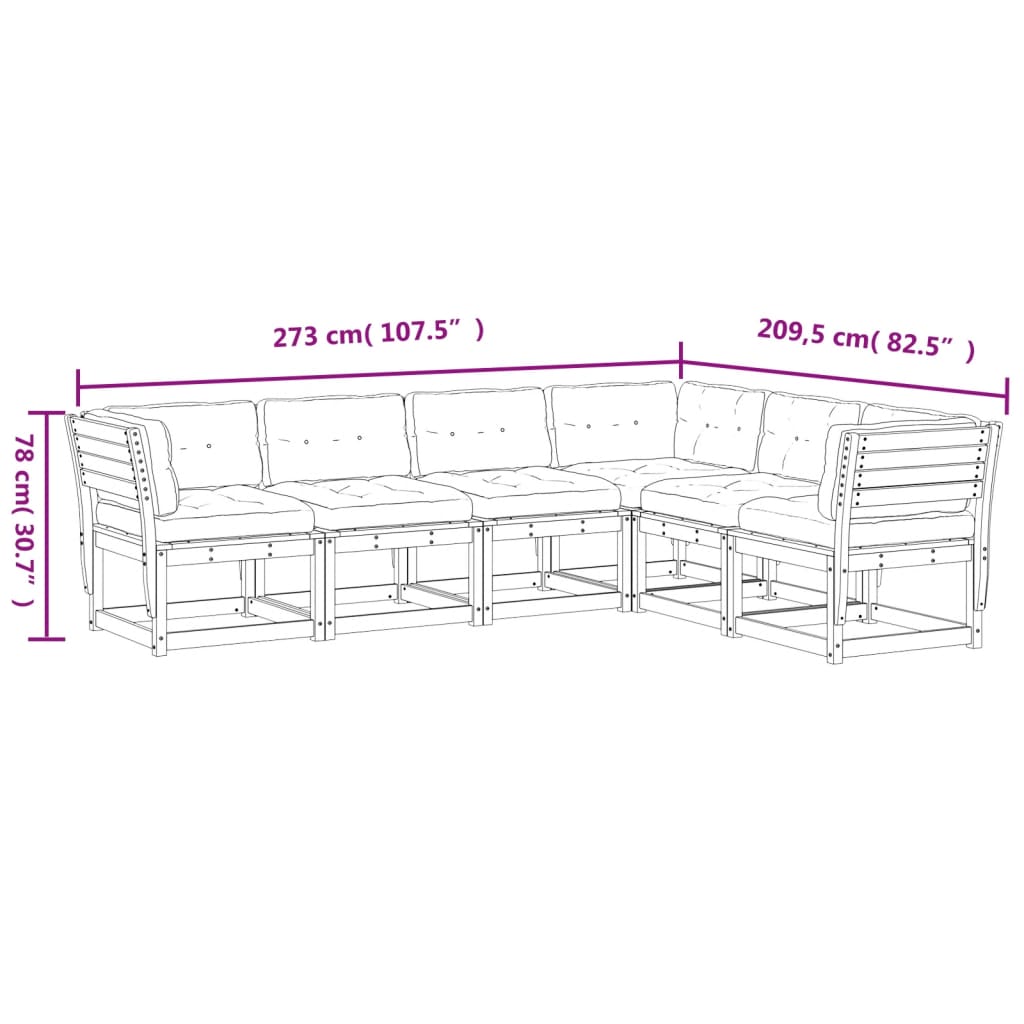 6-Delige Loungeset Met Kussens Massief Grenenhout Wit