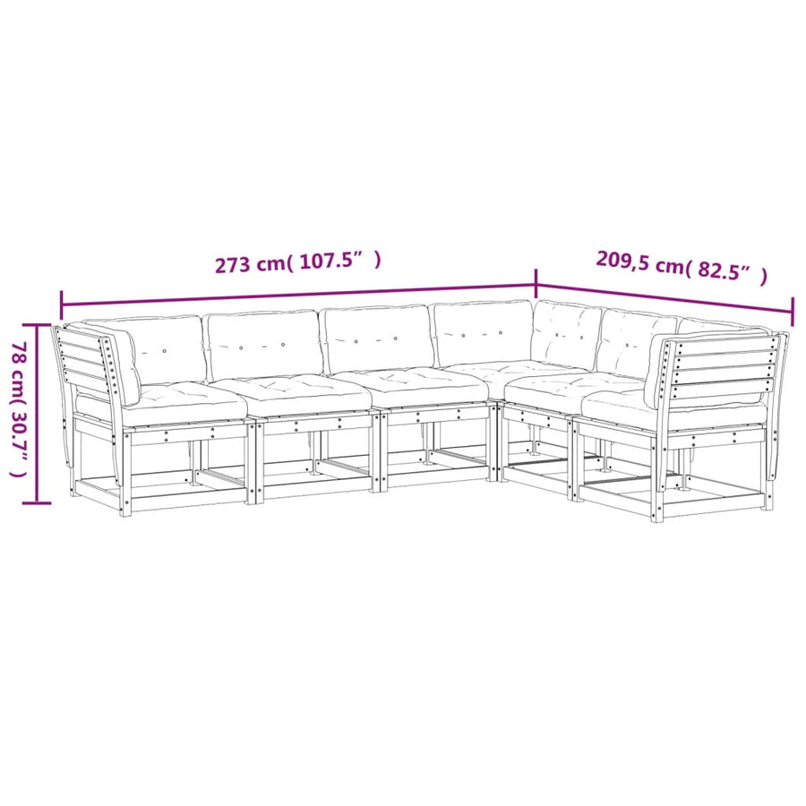 6-Delige Loungeset Met Kussens Massief Grenenhout Wit