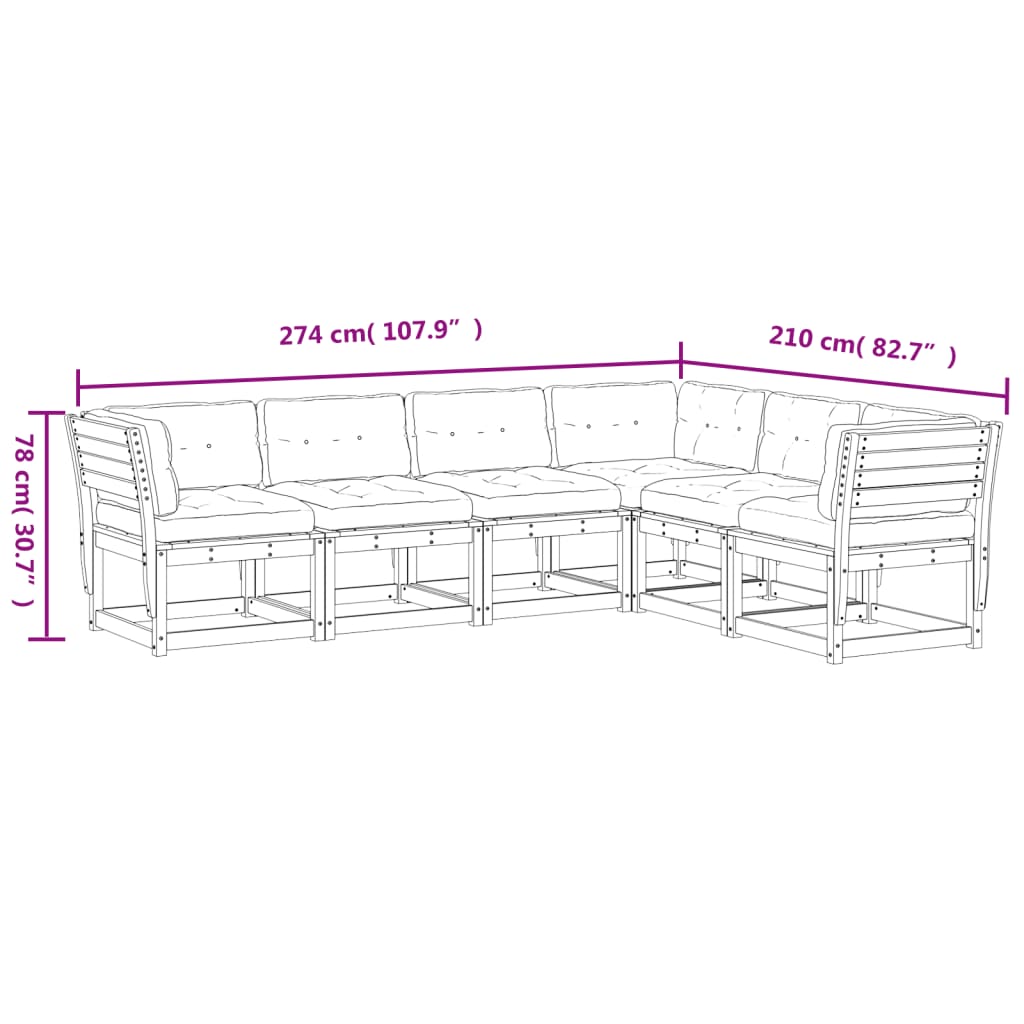 6-Delige Loungeset Met Kussens Massief Grenenhout Wasbruin