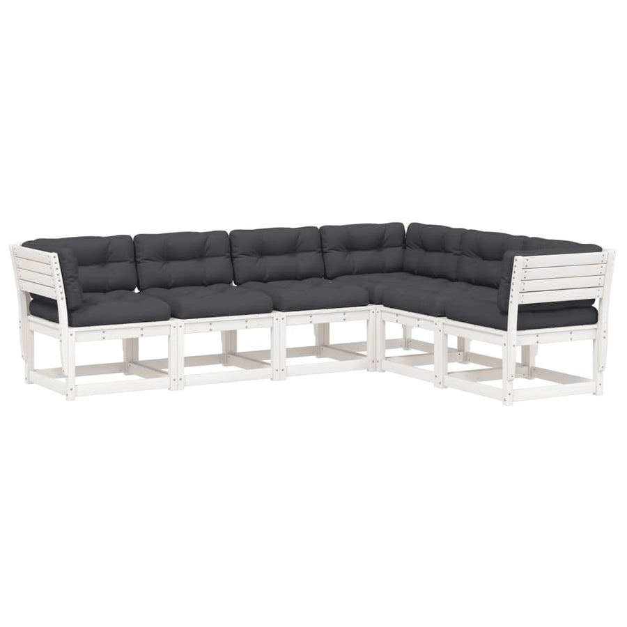 6-Delige Loungeset Met Kussens Massief Grenenhout Wit