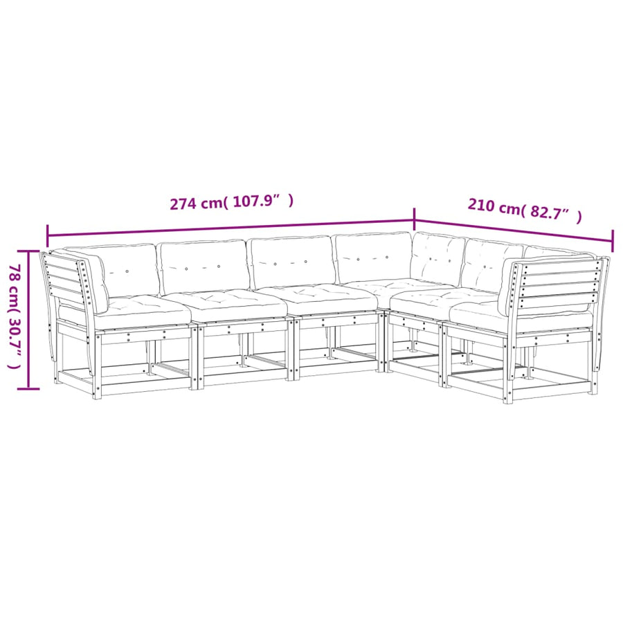 6-Delige Loungeset Met Kussens Massief Grenenhout Wit