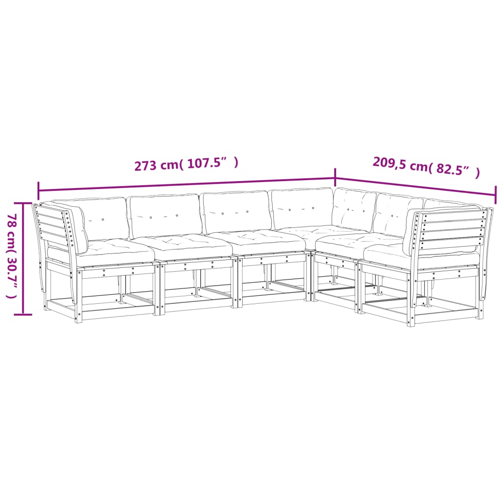 6-Delige Loungeset Met Kussens Massief Grenenhout Wasbruin