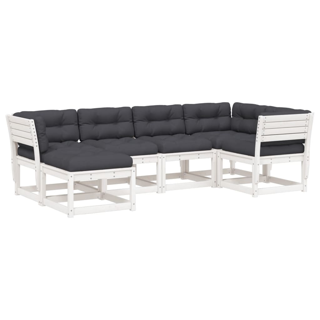 6-Delige Loungeset Met Kussens Massief Grenenhout Wit