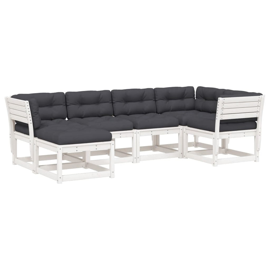 6-Delige Loungeset Met Kussens Massief Grenenhout Wit