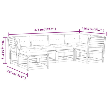6-Delige Loungeset Met Kussens Massief Grenenhout Wit