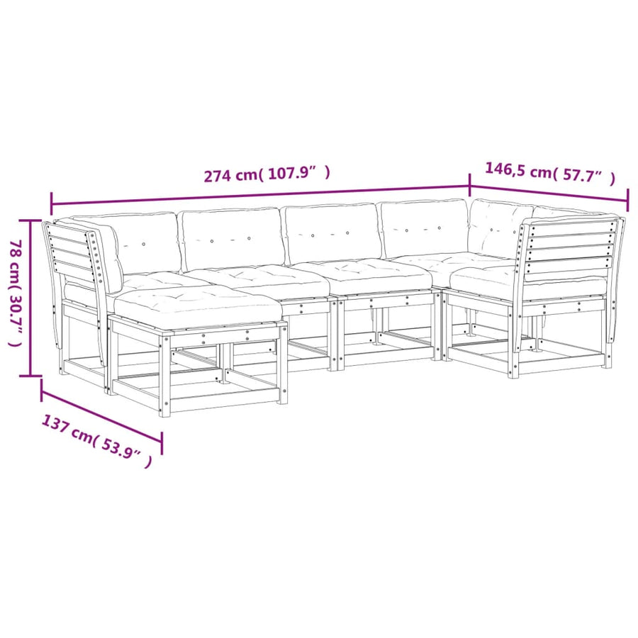 6-Delige Loungeset Met Kussens Massief Grenenhout Wit